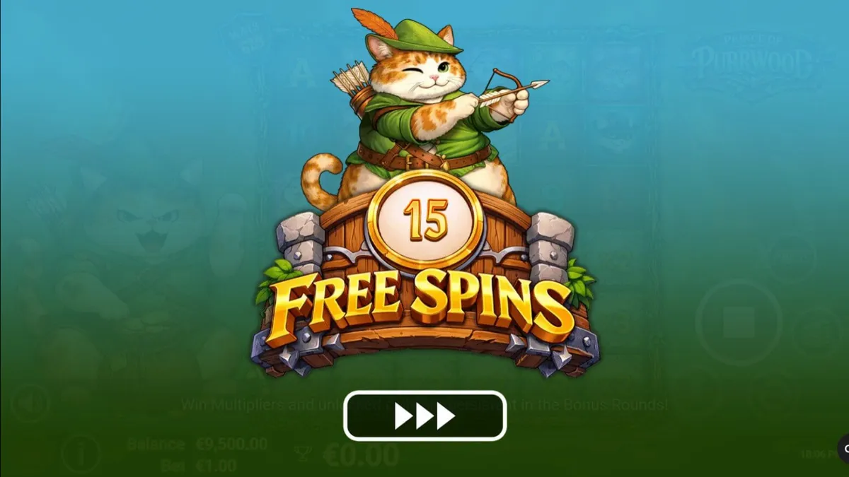 Tampilan visual slot Prince of Purrwood dengan tema kucing abad pertengahan