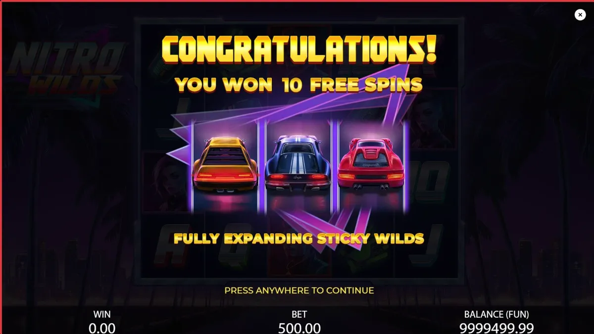 Tampilan visual neon retro dari permainan slot Nitro Wilds