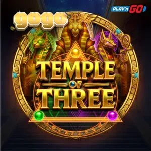 Tampilan visual grid 3x3 pada slot Temple of Three dengan tema dewa Mesir kuno.